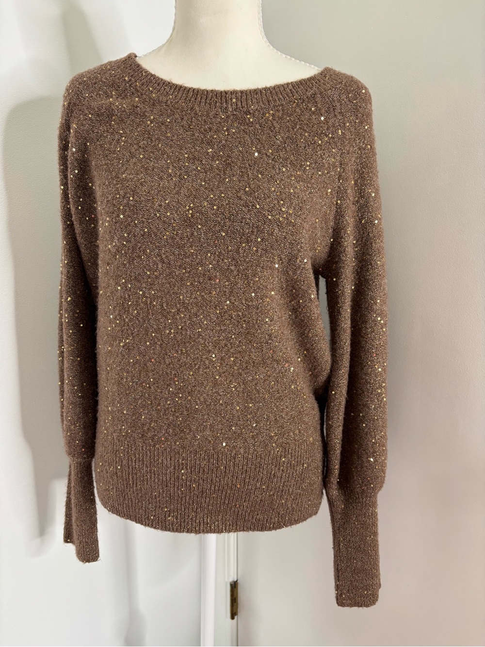 LC Lauren Conrad Brown Sequin Crewneck Sweater